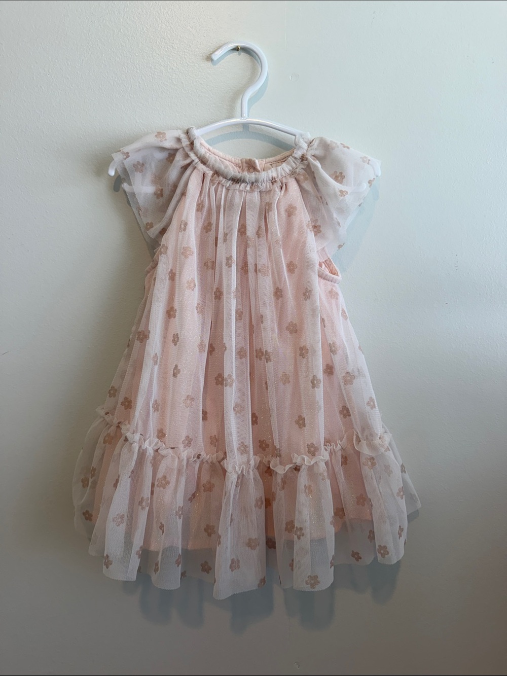 Girls' Blush Pink Floral Tulle Party Dress